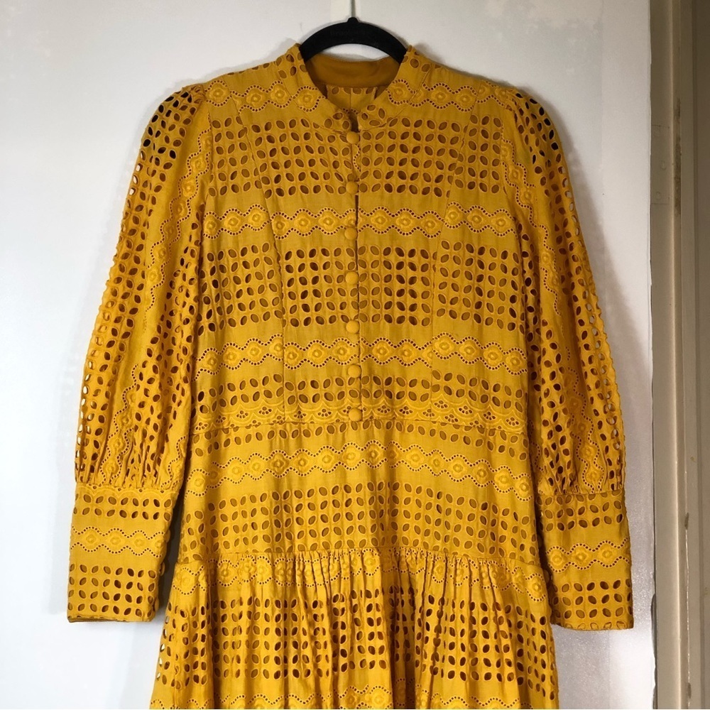 EYELET BRODERIE EMBROIDERY BUTTON MAXI TEA DRESS - Picture 2 of 14